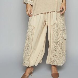 POL Cream Thermal & Cropped Mix Jogger Pants with Lace Details NWOT